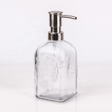 Fashion 500ml square glass liquid soap dispenser bottles with stainless steel pump